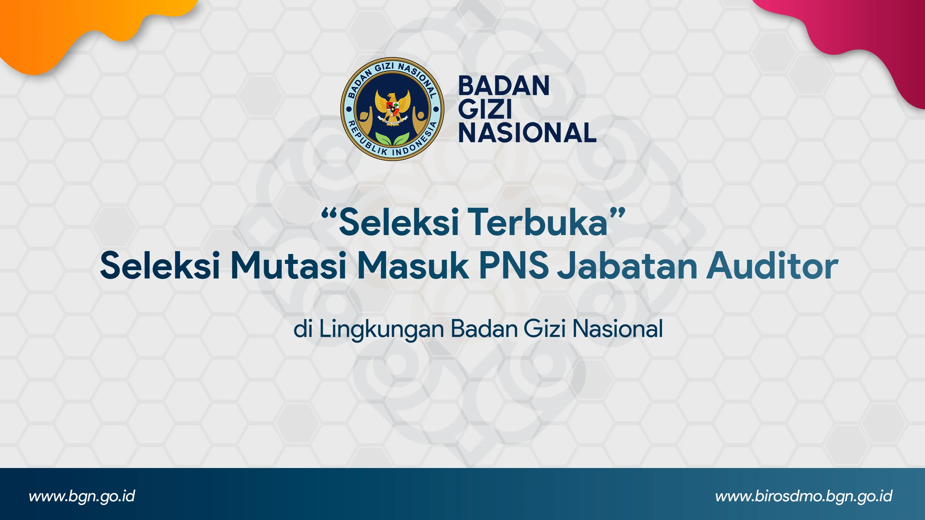 Seleksi Terbuka - Seleksi Mutasi Masuk PNS Jabatan Auditor di Lingkungan Badan Gizi Nasional Sabang